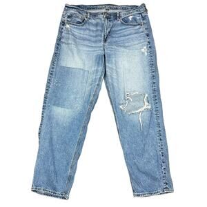 American Eagle Strigid 90's Straight Distressed Ripped Patch Jeans Size 14